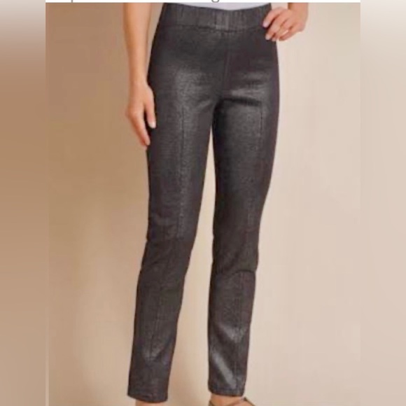 Soft Surroundings Pants - Soft Surroundings Black Silver Metallic High Rise Elastic Pull On Pants Sz S